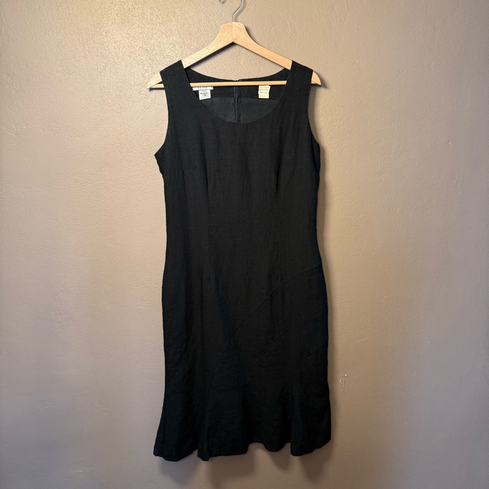 Veto Brand Womens European Black 100% Linen Sleeveless Midi Sheath Dress Size 12